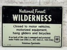 Vintage USFS US Forest Forestry Service ”NATIONAL FOREST WILDERNESS” Metal Sign picture