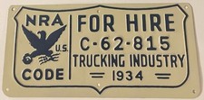 1934 NRA US Code Trucking Industry License Plate C 62 815 RESTORED picture