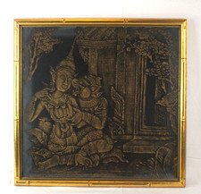 Vintage Bangkok Thailand  Thai Temple Scene From The Ramakien Epic Rubbing picture