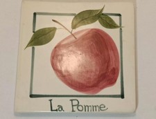 LAURIE GATES Los Angeles Pottery Trivet Tile, Apple, La Pomme 5.75