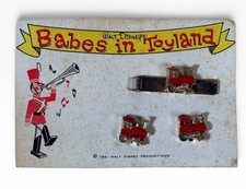 Vintage 1961 Disney Babes In Toyland Cufflinks Tie Clip Set Trains Railroad Rare picture