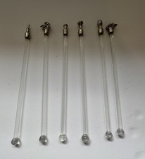 VTG Glass Cocktail Swizzle Stir Sticks Set Of 6 picture
