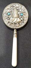 Vintage Chinese Silver Plated Hand Mirror with Silver Base Beautiful Handle 7