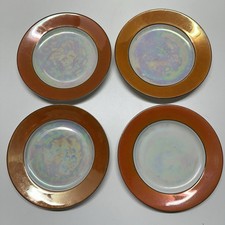 Czechoslovakia Phoenix Lustre Ware 4 Plates Orange Black White Vintage picture