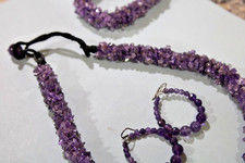 Vintage Natural Amethyst Chip Statement Necklace Bracelet Hoop Earrings Jewelry picture
