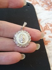 Vtg THEDA STERLING SILVER MOTHER OF PEARL MARCASITE RELIGIOUS PENDANT  picture