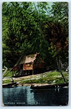 Philippines Island Postcard Moro House Moro Boat in Riverside 1913 Posted picture