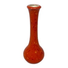 Vintage Orange Fire Speckled Bud Art Pottery Vase MCM Signed A. Rocha 6.5