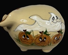 Alpine Pottery Roseville Ohio Gorgeous Hand Painted Piggy Bank Halloween 2002 picture