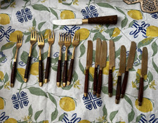 Mid-Century Modern Thai Brass and Rosewood Flatware picture