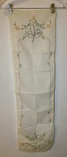 Hand Embroidered Table Dresser Runner Cotton Spring Flowers Needlepoint Vintage picture