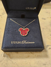 CRISLU Disney Parks Sterling Platinum Mickey Mouse Red Hearts Pendant Necklace picture