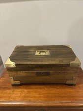 Vintage Ethan Allen Wood Campaign Box Brass Accents & Felt Lining Made in Italy picture
