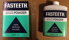 Vintage 1970's Fasteeth Denture Adhesive Powder Vick NY *New Old Stock* W/Box picture