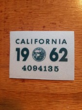1962 California License Plate Registration Sticker, YOM, CA DMV picture
