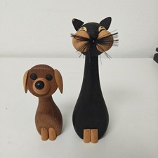 Vintage Laurids Lonborg Denmark Teak Cat and Dog Figurine Set picture