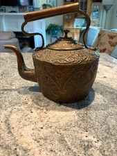 Antique Embossed Copper Kettle 1800's picture