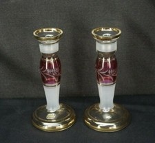 Rare SUPERB Pair VINTAGE “BOHEMIA” CUT TO CLEAR GLASS CANDLESTICKS CZECH picture