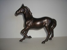 Vtg Dark Brown Cast Iron Horse Figurine Prancing Heavy 2.5lb Excellent Condition picture