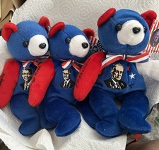 3 PRESIDENT ROOSEVELT REAGAN BUSH TOY BEAR DEMOCRAT REPUBLICAN US RED WHITE BLUE picture