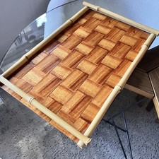 Vintage Style Parquet Wood Bamboo Serving Tray Large 15x21 MCM Boho 18
