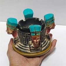 Vintage Egypt Pharaoh Ashtray Handcrafted Resin Decor Antique Style Collectible picture