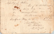 Handwritten receipt Hartford Ct DF Robbinson 1832 Conneticut Antique signed picture