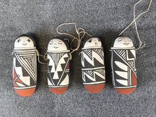 4 Vintage Native American ACOMA Pueblo CLAY POTTERY PAPOOSE BABY Ornaments ME NE picture