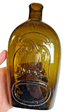 Antique Stoddard Eagle Pint Flask Bottle Olive Amber Open Pontil New Hampshire picture
