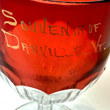 DANVILLE VT VERMONT Ruby Red Flash Souvenir Glass TRINKET ANTIQUE CUP picture