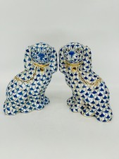Pair Porcelain Limited Edition Blue Fish Scale Staffordshire Dogs picture
