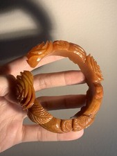 59mm Natural Yellow Dragon Jade Matte Bangle/ Fine Hand Carved/ picture