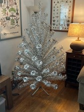 Vintage Evergleam 6 Foot 94-Branch Aluminum Pom-Pom Christmas Tree & Color Wheel picture