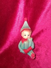 Vintage Knee Hugger Elf Felt & Plastic Christmas Figurine 4