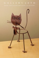 WOW MID CENTURY BRUTALIST CAT SCULPTURE PLANTER PLANT HOLDER ORIG ART 50'S VTG picture