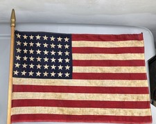 Vtg WW1I 48 Star Printed Cotton 1940s American Flag Parade Window 16-1/2” X 11” picture