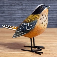Hand Carved Bird Figurine Painted Wooden Style Spanish Decor 5'' Tabletop Bird picture