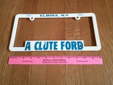 Vintage Elmira NY Clute Ford License Plate Frame Plastic Collectible picture
