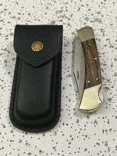 Buck 110 USA Folding Hunter Knife Lockback W/Leather Sheath —-- picture