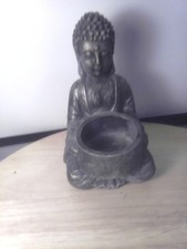 This Gray White Washed Buddha Statue With Offering Bowl picture