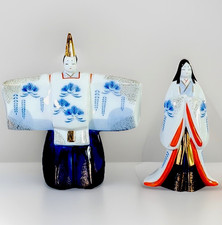 Handcrafted Japanese Ningyo FigurineBlue & White Fine Porcelain 24K Gold Detail picture
