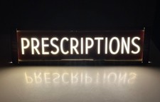 VTG 30s PRESCRIPTIONS Lighted Pharmacy Sign Reverse Glass Neon Products Lima OH picture