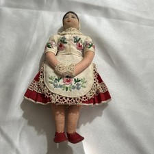 Vintage Handmade Folk Art Cloth Doll From Hungary Floral Embroidery & Lace Apron picture