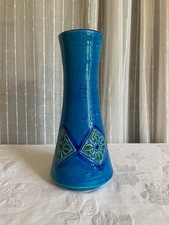 MCM Vintage Italian Bitossi Aldo Londi Geometric Blue Green Ceramic Vase 8.75x4