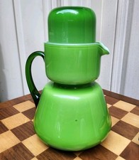 Vtg Carlo Moretti Murano Green Encased Carafe Tumble Up Pitcher Tumbler Set MCM picture