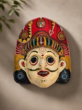 Vintage Nepal Nepalese Newar Papier Mache Mask Hand Painted Kathmandu Folk Art picture