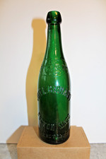 1890'S BEAUTIFUL GREEN JOHN GEBHARDT BOSTON MASS BLOB TOP BEER BOTTLE picture