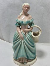 Vintage Victorian Woman Figurine Green Dress Carrying Basket. USA?? picture