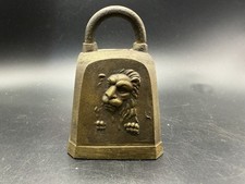 Vintage Cast Brass Lion Head Relief Bell Cowbell Decorative KE Mark 5