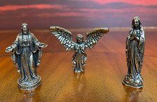 Brass Catholic Statue Set Jesus, Virgin Mary & Angel (2 inch tall) US SELLER picture
